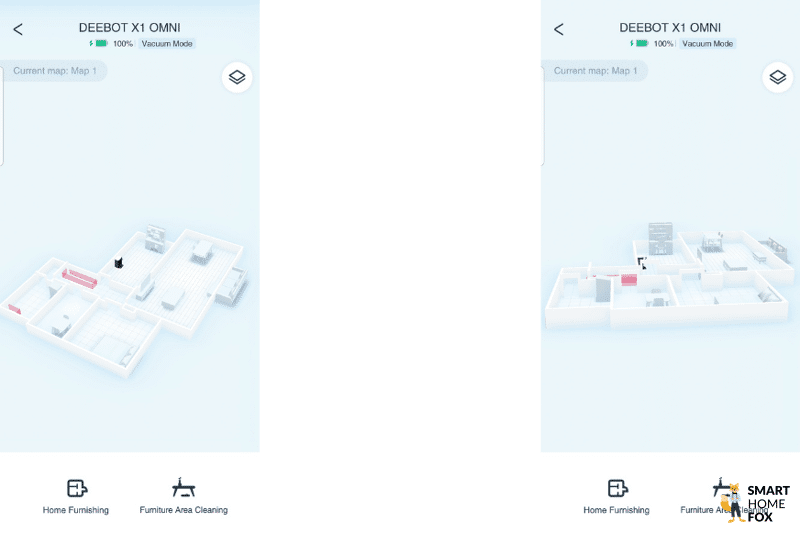 3D map view can be seen in the Ecovacs Deebot X1 OMNI app.